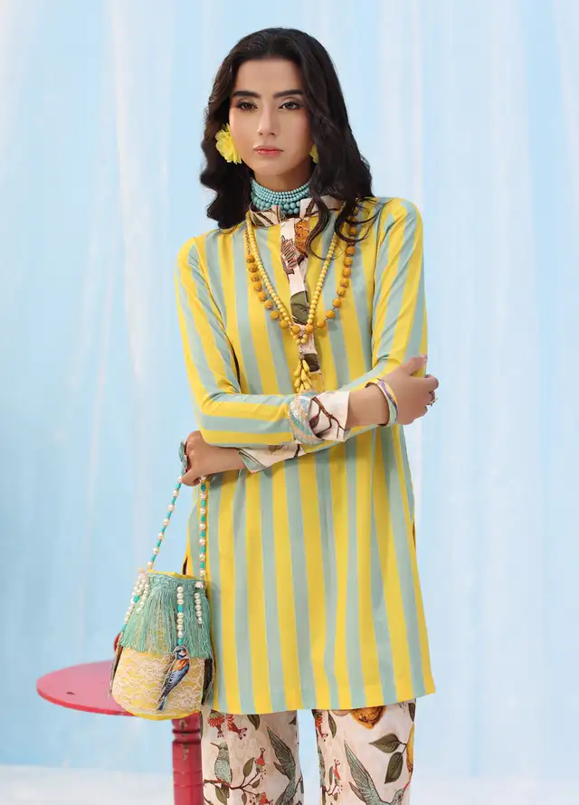 Rush Hour by Musferah Saad Pret Printed Silk 2 Piece Suit Citrus Lime
